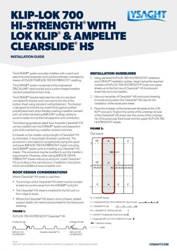 LYSAGHT KLIP-LOK 700 HI-STRENGTH® with LOK KLIP® & Ampelite Clearslide HS - Installation Guide
