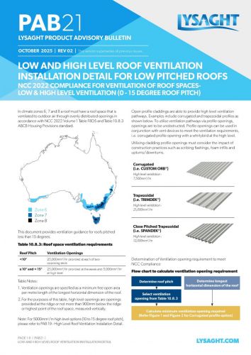LYSAGHT® Product Advisory Bulletin PAB 21 Roof Ventilation Installation
