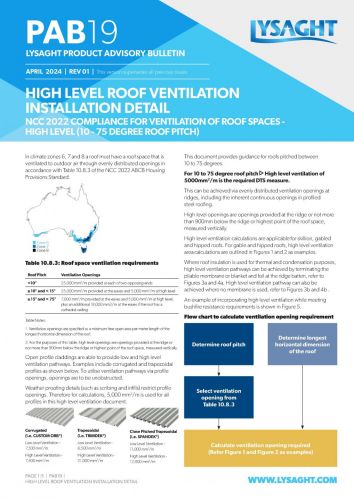 LYSAGHT® Product Advisory Bulletin PAB19 High Level Roof Ventilation