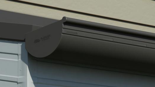 Detailed close-up of a new gutter system with the BlueScope Lysaght logo, illustrating a high-quality gutter replacement.
