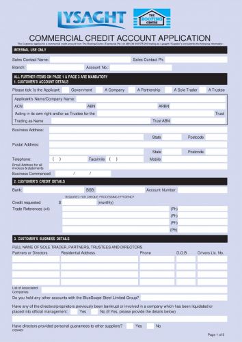 The Roofing Centre | Lysaght - Commercial Credit Account Application