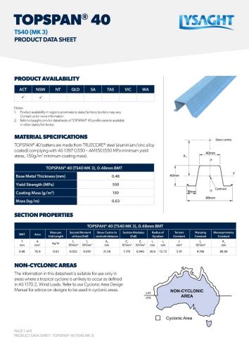 LYSAGHT TOPSPAN® 40 (TS40 - MK 3) Product Data Sheet