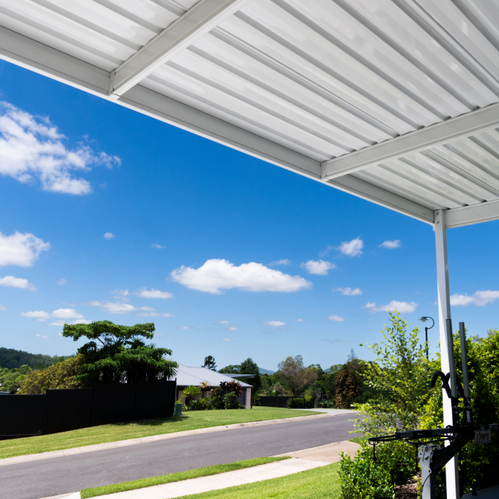 Close up of Lysaght carport which features TRIMDEK® profile.
